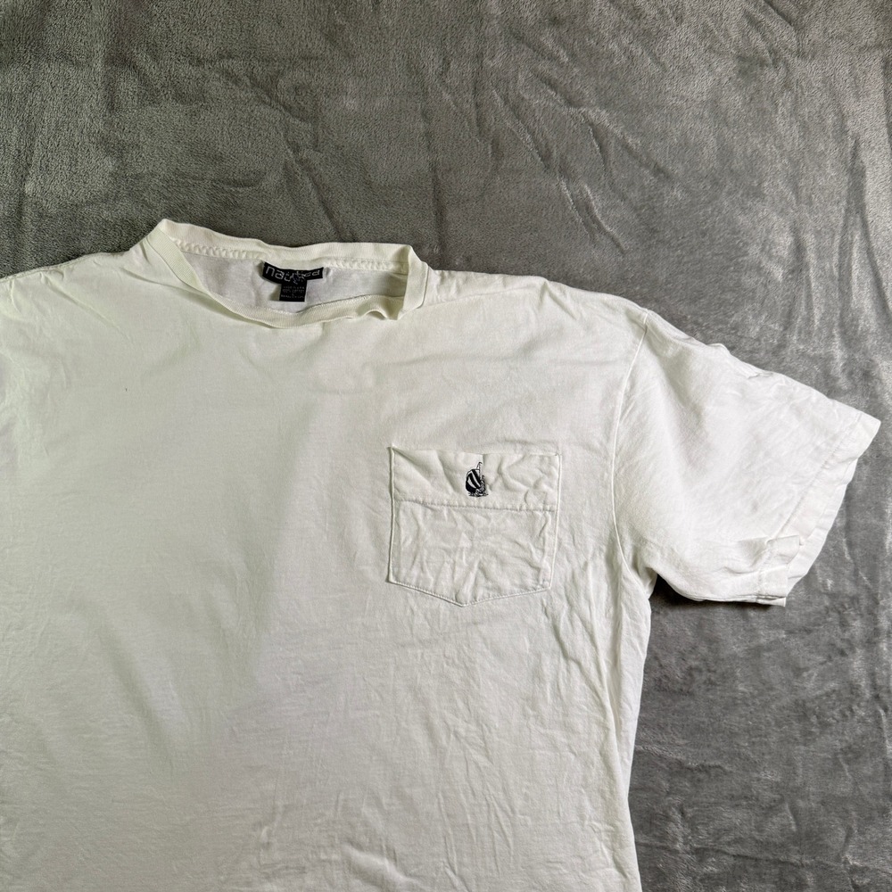 Vintage Nautica Pocket T-Shirt Embroidered Logo Short Sleeve Casual White Size L
